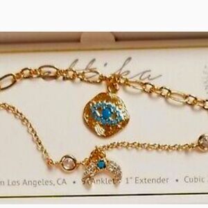 Etticka Pave Celestial & Eyelet Dangle Gold Bracelet Set